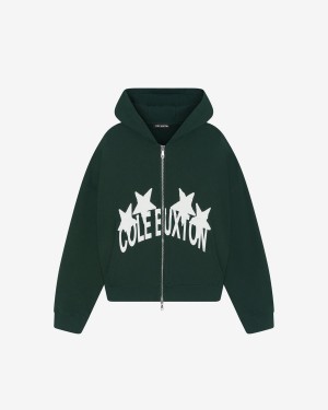 Cole Buxton 4 Star Zipped Men Hoodie Forest Green | USA LY1-98069L4