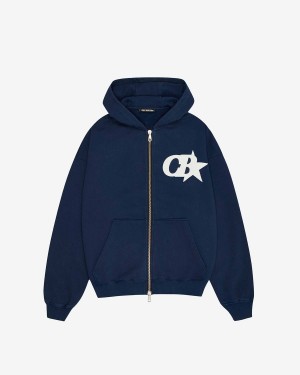 Cole Buxton CB Star Zipped Men Hoodie Navy | USA WW2-89768Z0