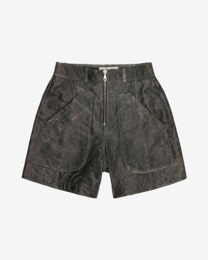 Cole Buxton Cracked Leather Men Shorts Black | USA GY1-11451Z6