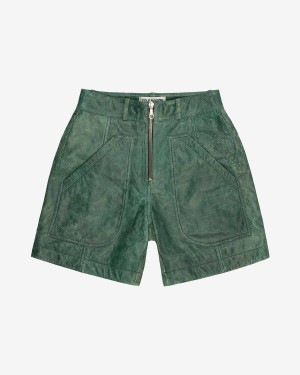 Cole Buxton Cracked Leather Men Shorts Green | USA VV1-93509D9