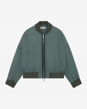 Cole Buxton Cupro Bomber Men Jackets Forest Green | USA CE6-70187Q7