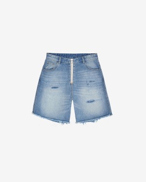 Cole Buxton Distressed Denim Men Shorts Blue | USA OH9-59125R4