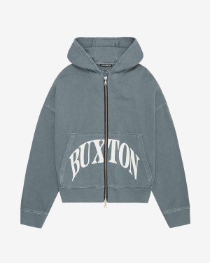 Cole Buxton Heavyweight Cropped Logo Zipped Men Hoodie Washed Green | USA BM9-10811B6