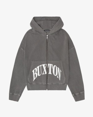 Cole Buxton Heavyweight Cropped Logo Zipped Men Hoodie Og Washed Black | USA XJ5-29082T0