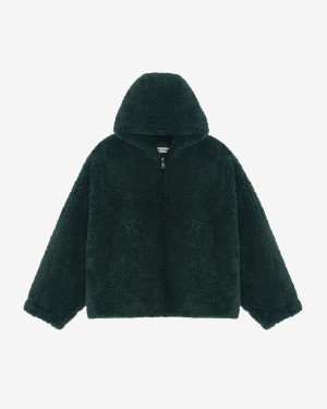 Cole Buxton Hooded Shearling Men Jackets Forest Green | USA NQ8-70367N7