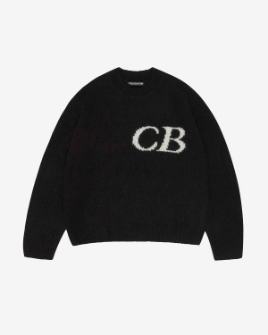 Cole Buxton Logo Knit Men Sweaters Black | USA SG9-35163J4