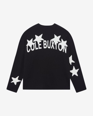 Cole Buxton Waffle Painted Star Long Sleeve Men T-Shirt Black | USA JD7-67316A0