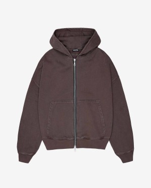 Cole Buxton Warm Up Cropped Logo Zip Men Hoodie Washed Brown | USA KR2-41044A7