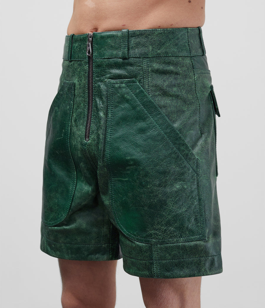 Cole Buxton Cracked Leather Men Shorts Green | USA VV1-93509D9