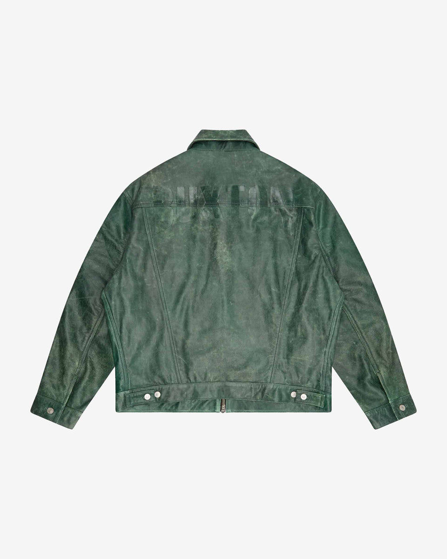 Cole Buxton Cracked Leather Trucker Men Jackets Green | USA PP9-92699X2