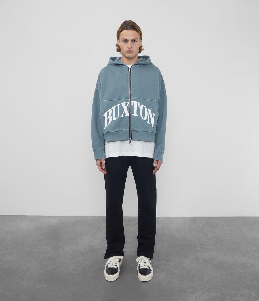 Cole Buxton Heavyweight Cropped Logo Zipped Men Hoodie Washed Green | USA BM9-10811B6