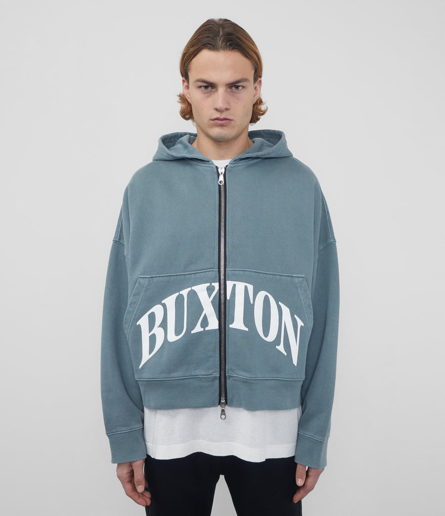 Cole Buxton Heavyweight Cropped Logo Zipped Men Hoodie Washed Green | USA BM9-10811B6