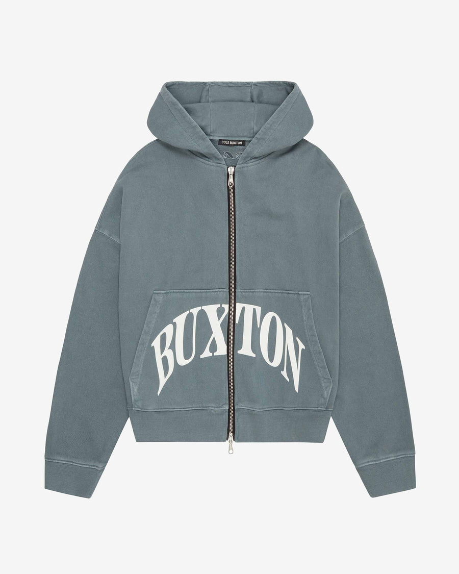 Cole Buxton Heavyweight Cropped Logo Zipped Men Hoodie Washed Green | USA BM9-10811B6