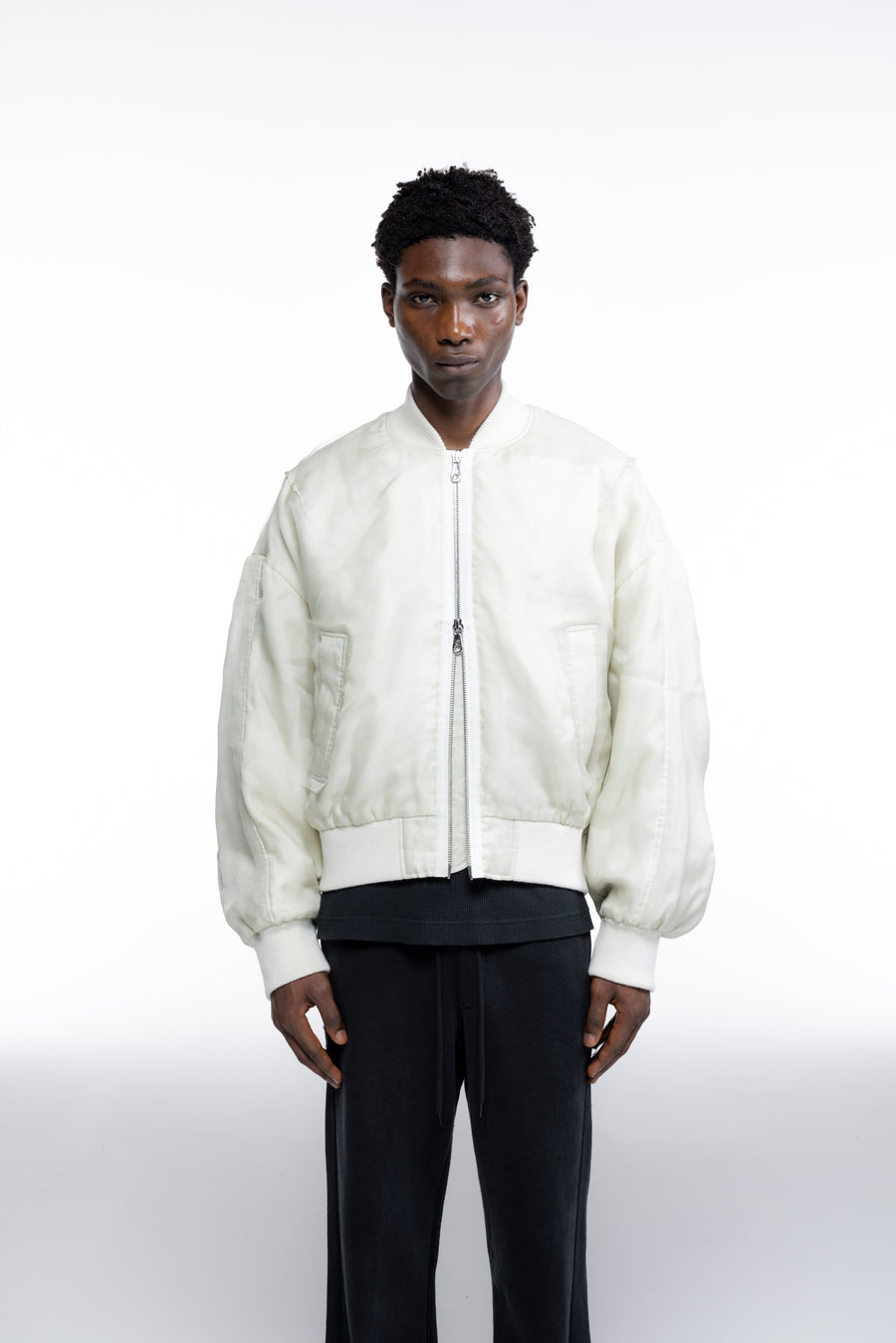 Cole Buxton Layered Organza Bomber Men Jackets Vintage White | USA ZW5-00050B1