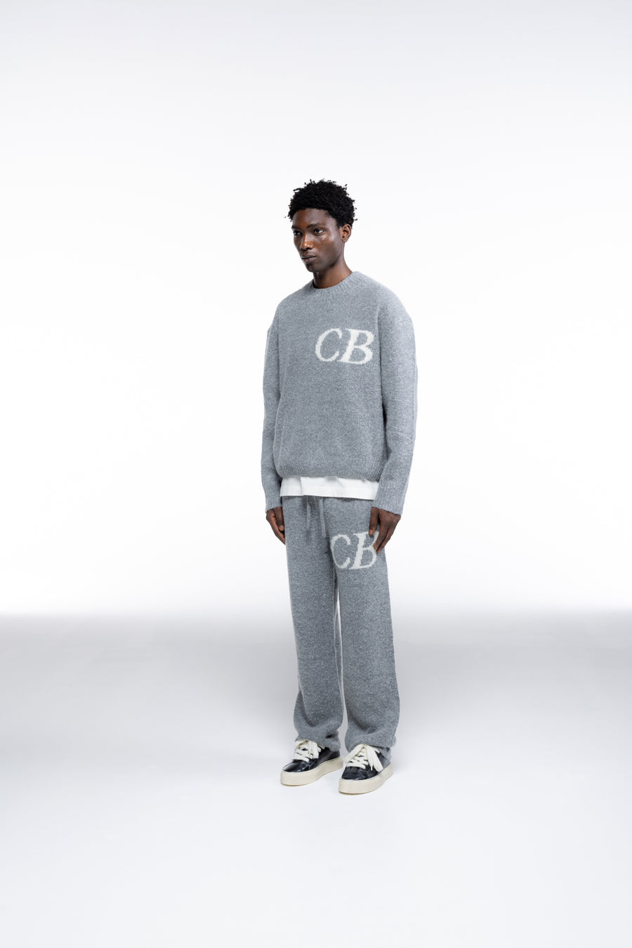 Cole Buxton Logo Knit Men Sweaters Grey Marl | USA EA1-72137M2