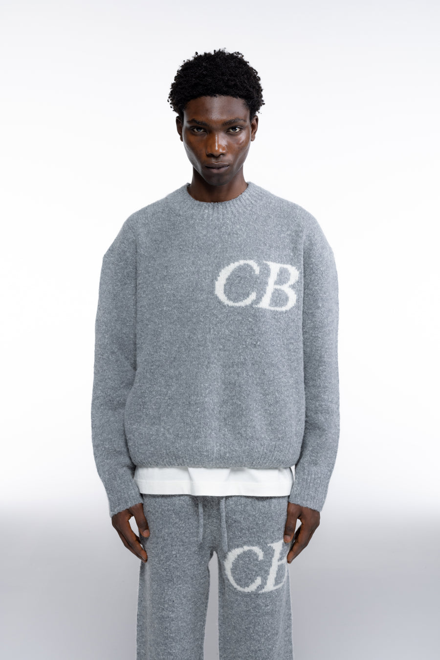 Cole Buxton Logo Knit Men Sweaters Grey Marl | USA EA1-72137M2