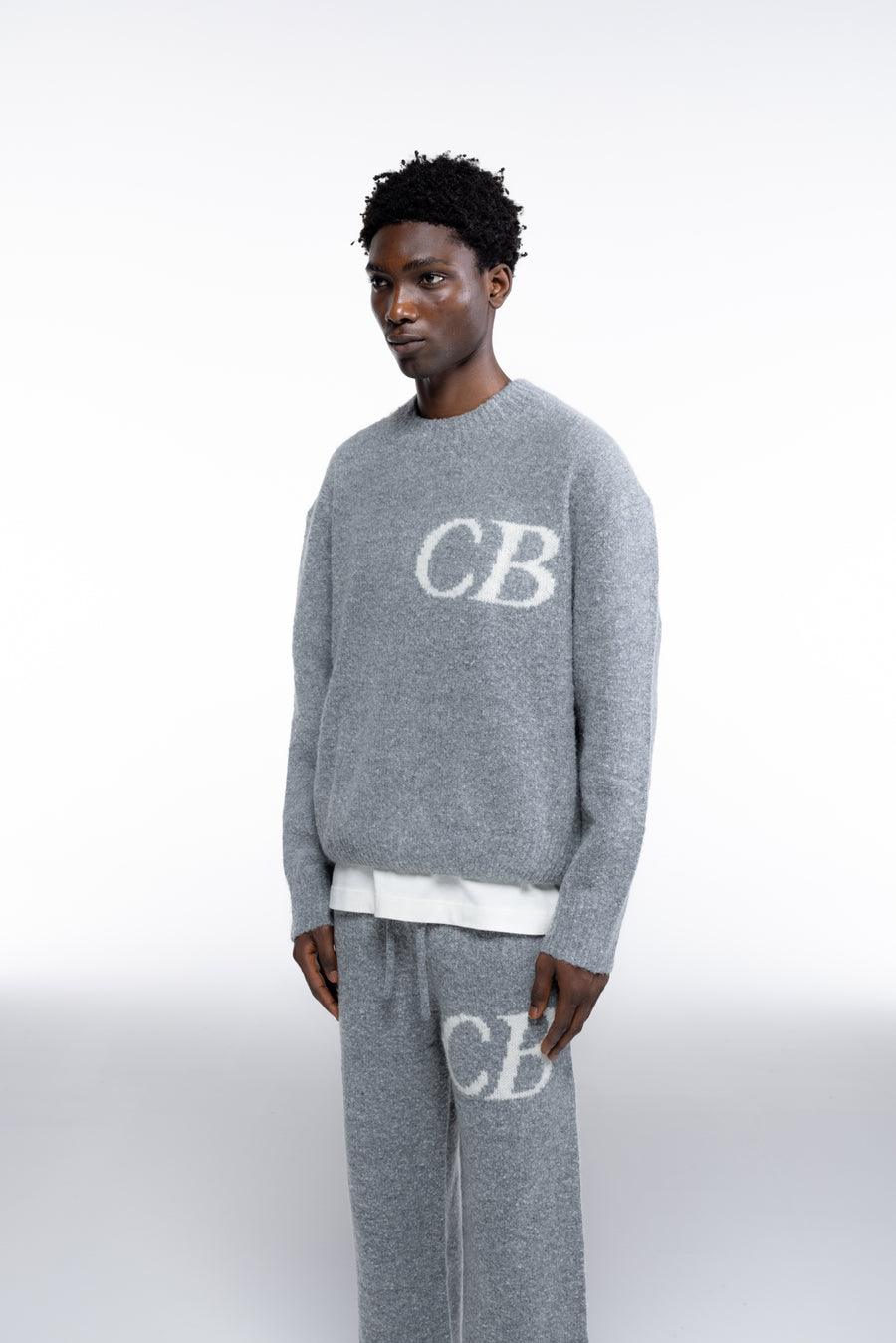 Cole Buxton Logo Knit Men Sweaters Grey Marl | USA EA1-72137M2