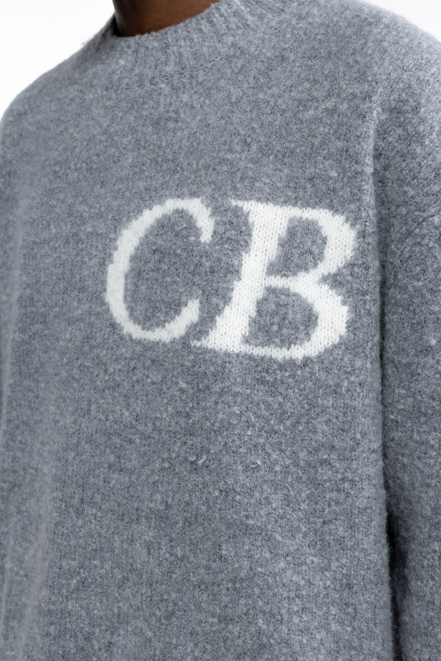 Cole Buxton Logo Knit Men Sweaters Grey Marl | USA EA1-72137M2