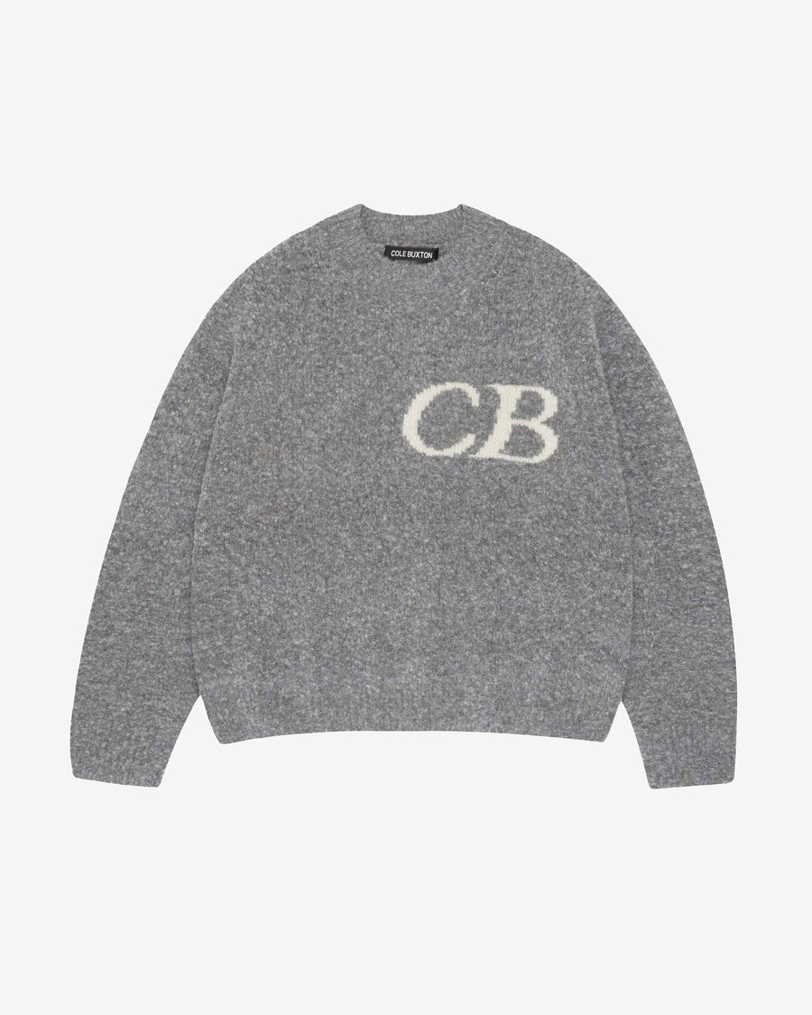 Cole Buxton Logo Knit Men Sweaters Grey Marl | USA EA1-72137M2