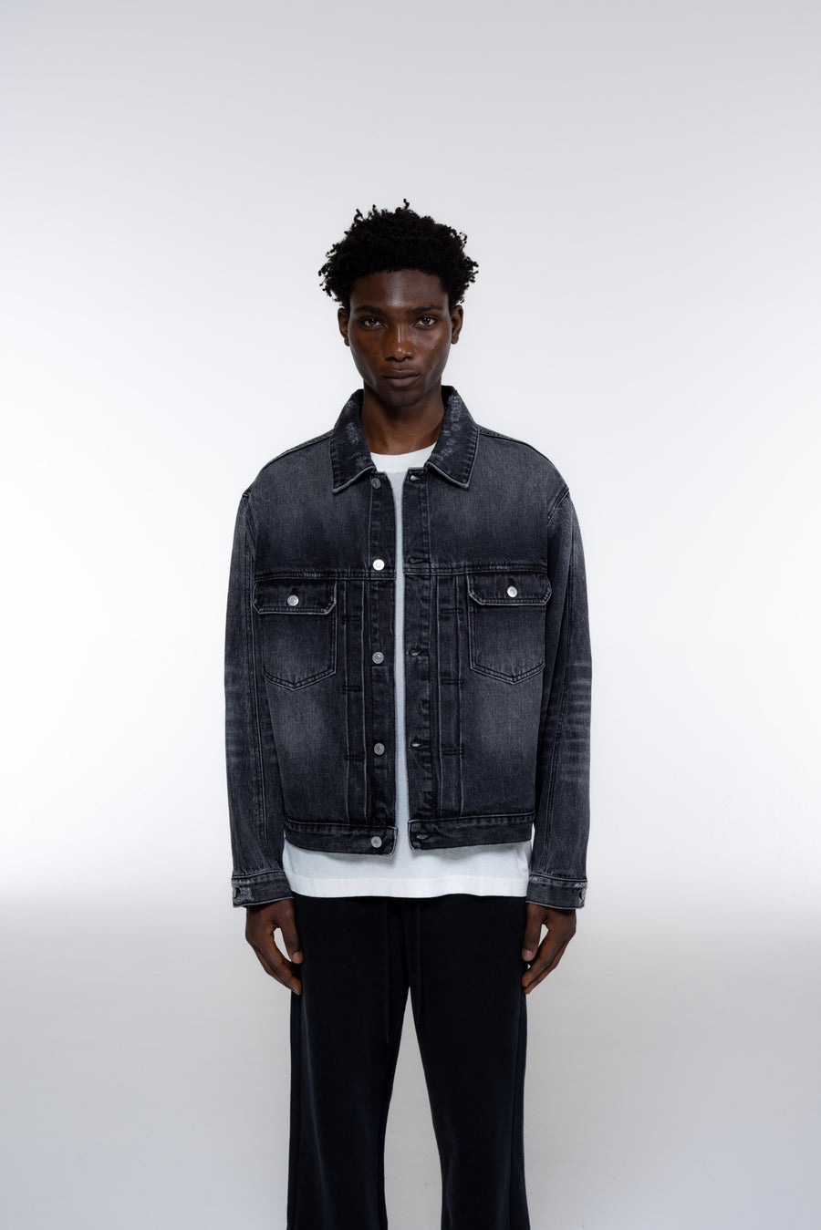 Cole Buxton Pleated Denim Men Jackets Black | USA WC3-07600L2