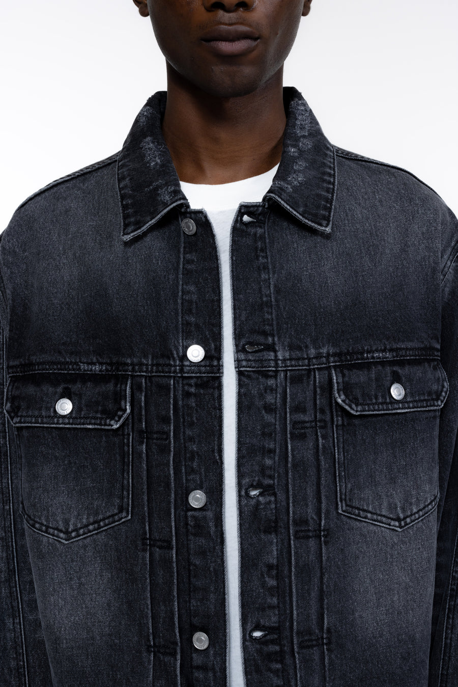 Cole Buxton Pleated Denim Men Jackets Black | USA WC3-07600L2