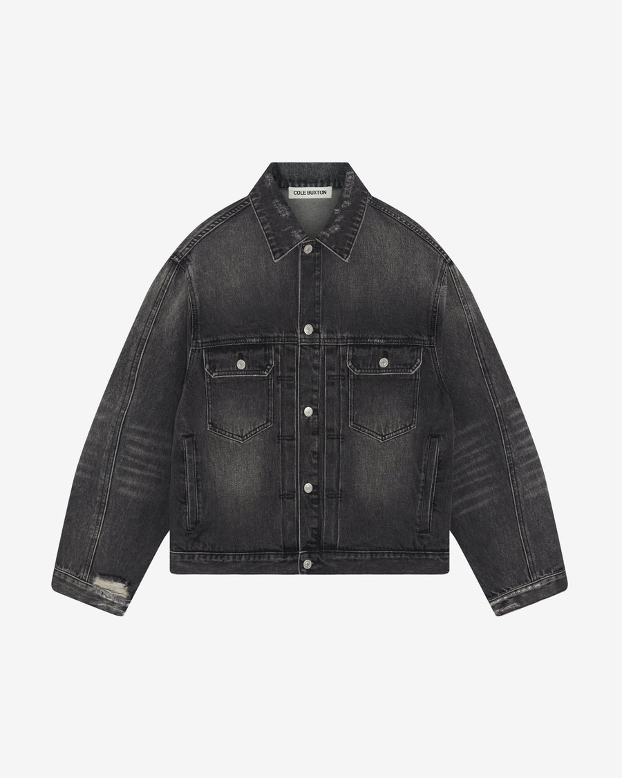 Cole Buxton Pleated Denim Men Jackets Black | USA WC3-07600L2