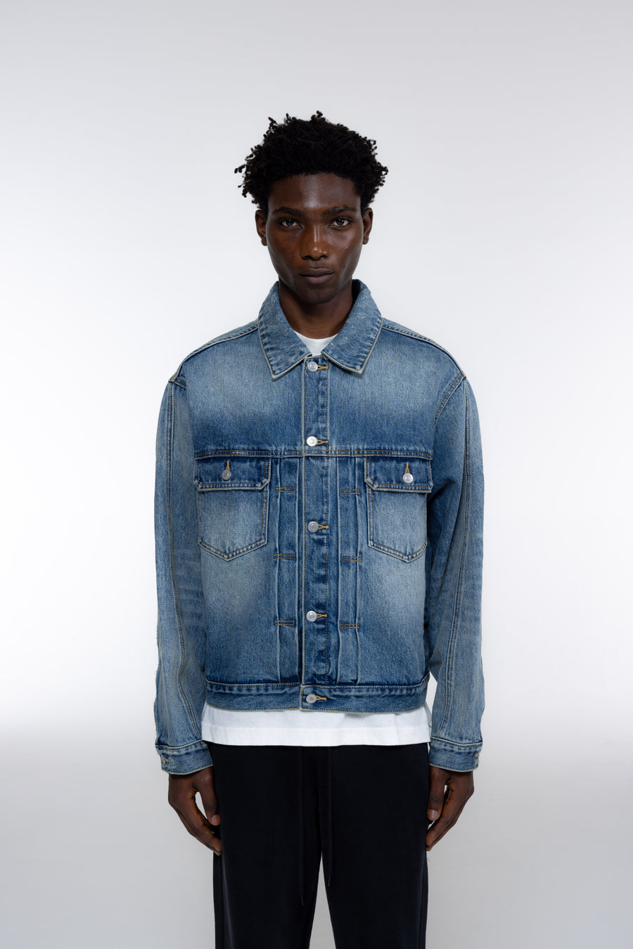 Cole Buxton Pleated Denim Men Jackets Blue | USA FH4-38503V4