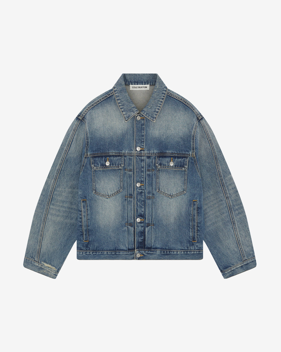 Cole Buxton Pleated Denim Men Jackets Blue | USA FH4-38503V4