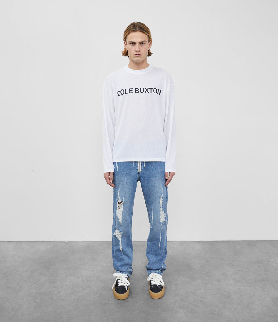 Cole Buxton Sheer Long Sleeve Men T-Shirt White | USA VK7-80828P7