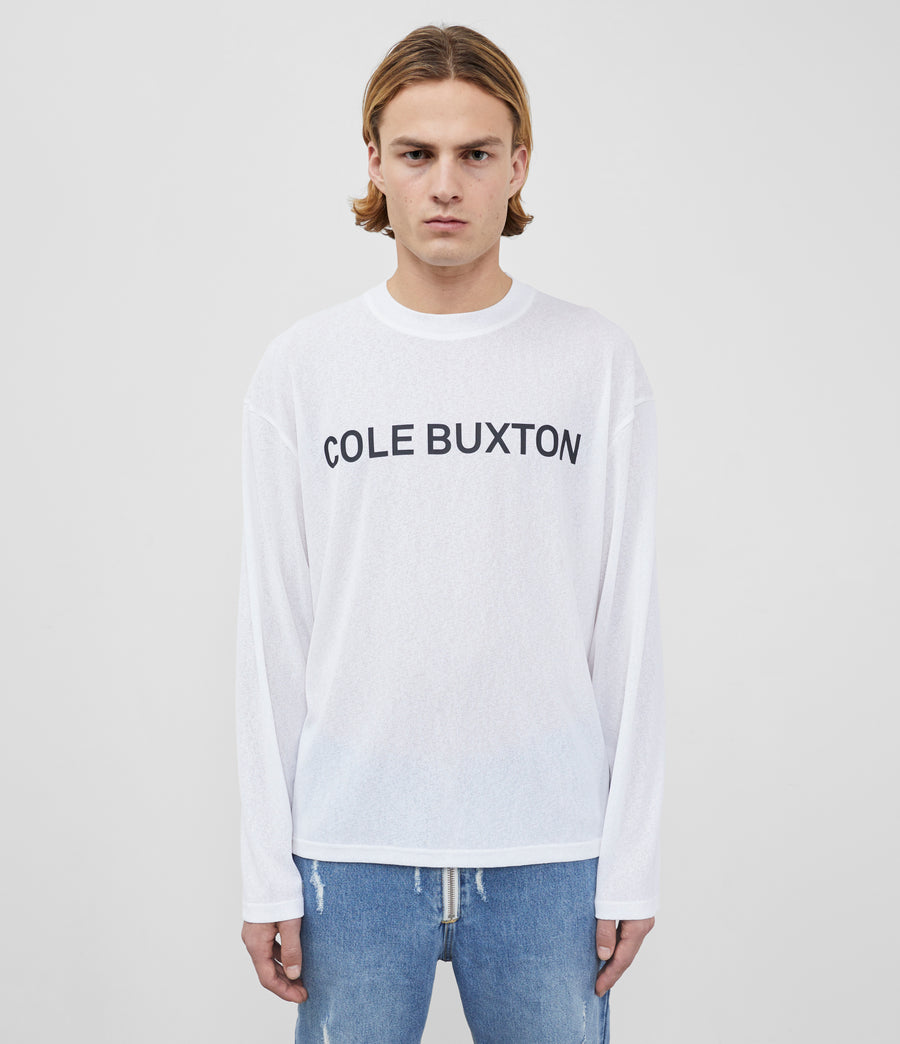 Cole Buxton Sheer Long Sleeve Men T-Shirt White | USA VK7-80828P7