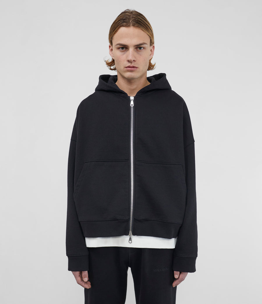 Cole Buxton Warm Up Cropped Logo Zip Men Hoodie Black | USA GX2-24802B2