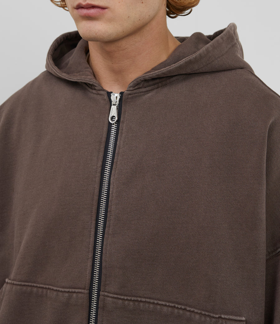 Cole Buxton Warm Up Cropped Logo Zip Men Hoodie Washed Brown | USA KR2-41044A7