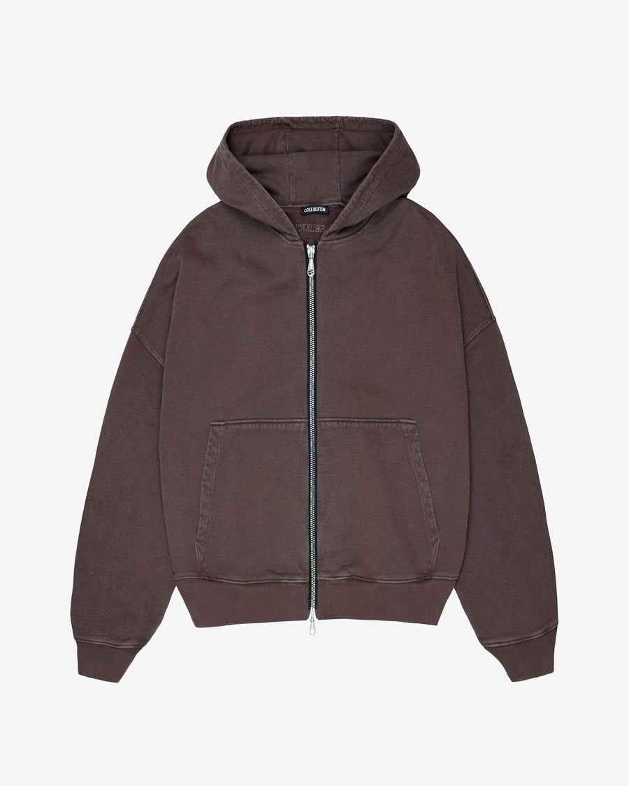 Cole Buxton Warm Up Cropped Logo Zip Men Hoodie Washed Brown | USA KR2-41044A7